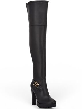 Guess Tailia Black Over-the-Knee Boots with Gold Detail